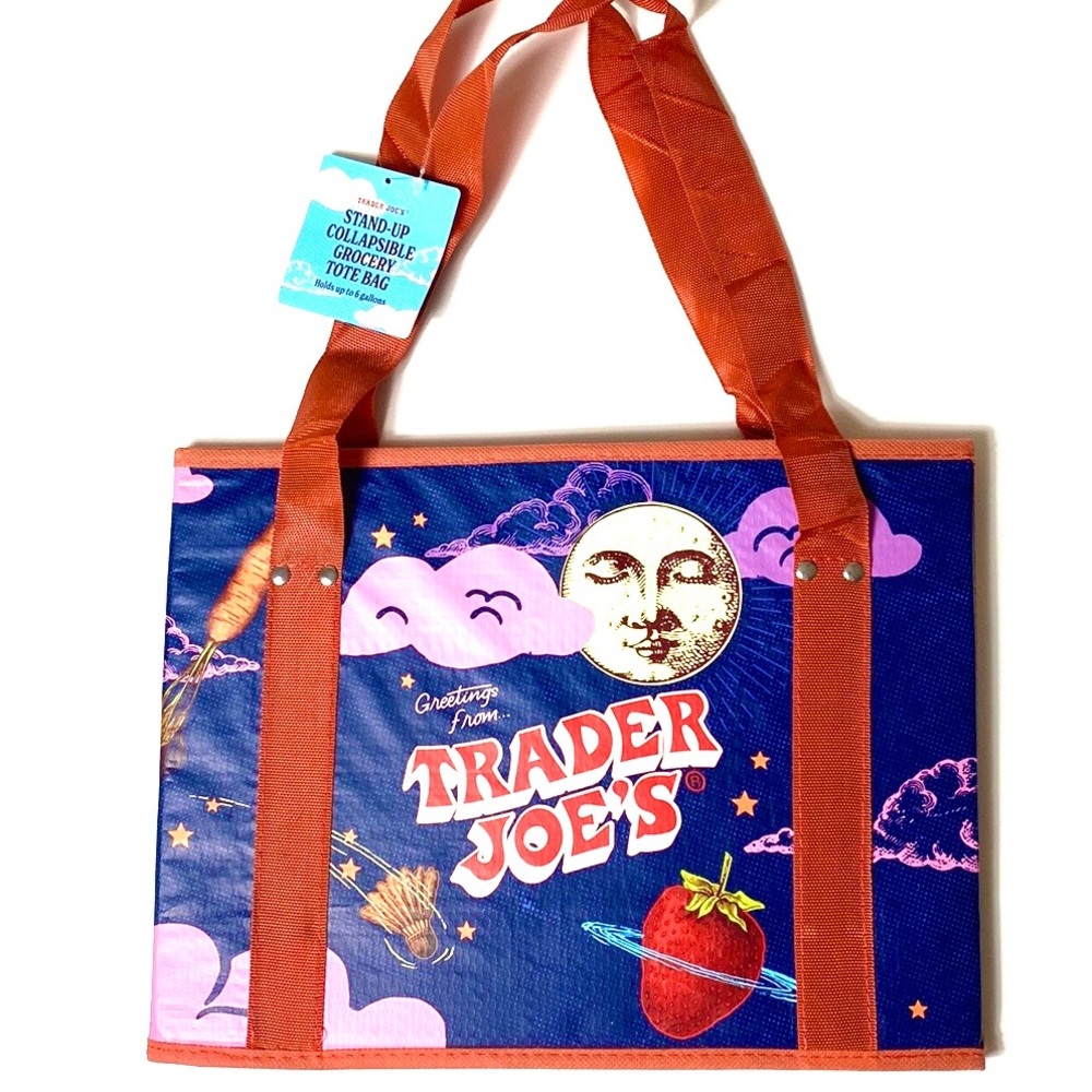NWT Trader Joe's Stand-up Collapsible Grocery Tote Bag Reusable Storage Everyday
